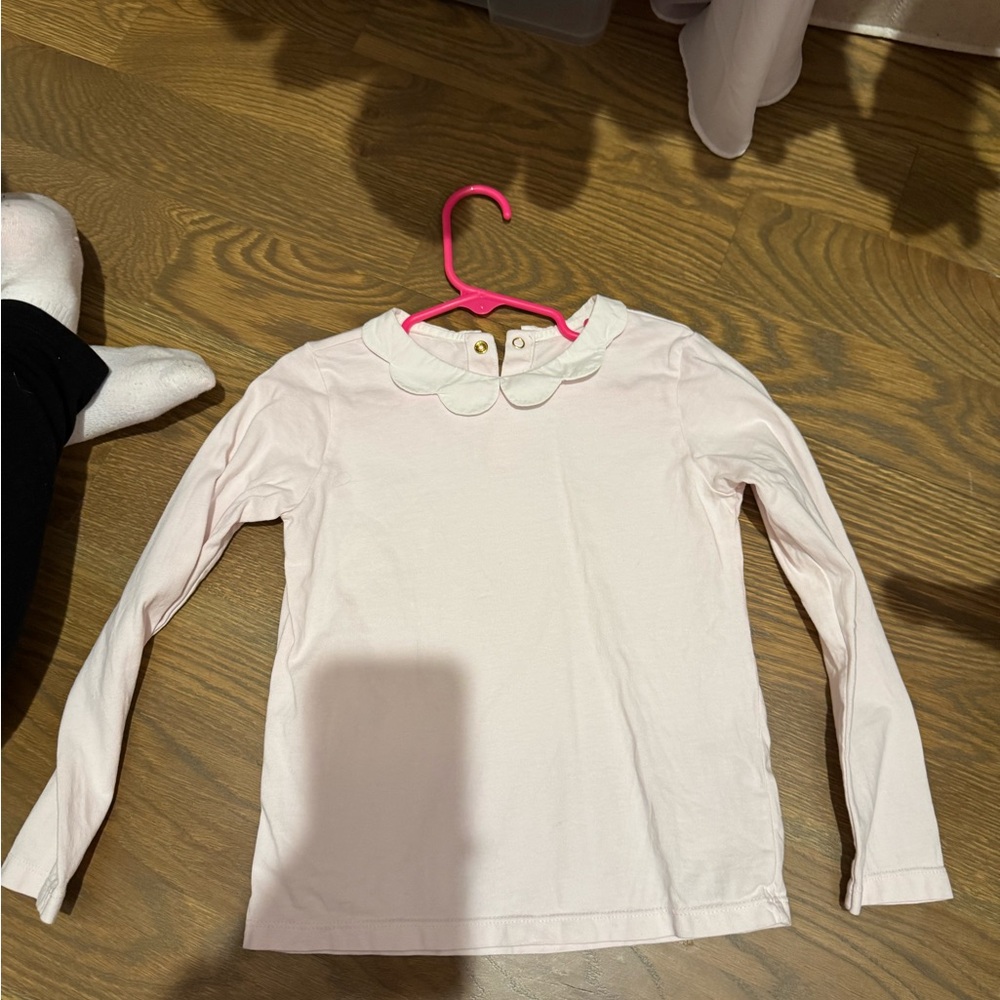 Jacadi Light Pink Long-Sleeve Top with Scalloped White Collar